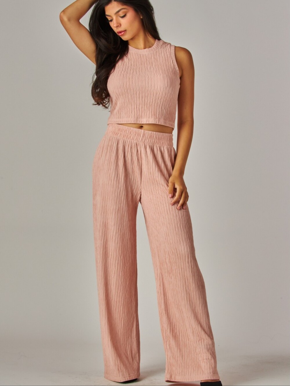 Pink Pearl Sleeveless Crinkle Crop Pantsuit